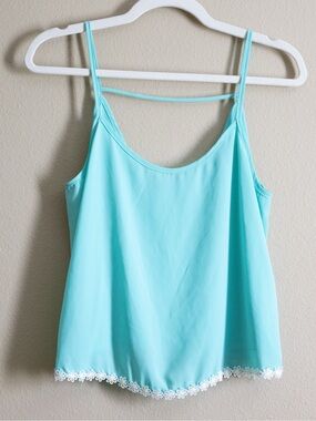 Mine Seafoam Green Layered Daisy Trim Cami Tank Top M